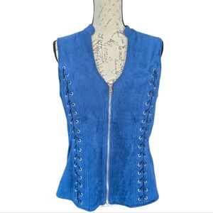 Faux Suede Teal Green Medieval Steampunk Zip Sleeveless Vest L